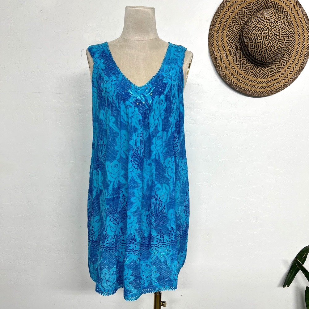 Advance Apparels turquoise FREE SIZE tank top flowy sequin resort beach pool